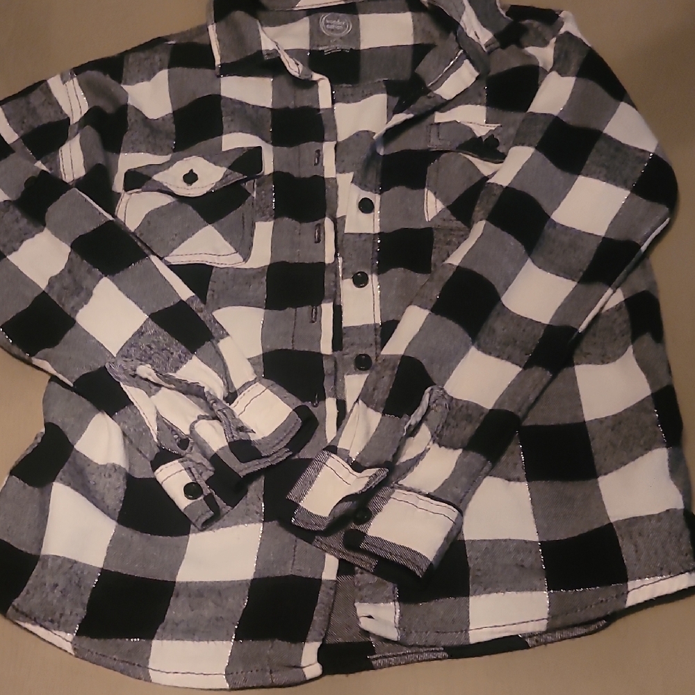Wonder Nation Black and White Checkered Button Down Shirt